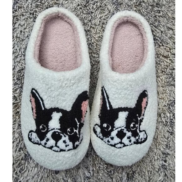 Cute Frenchie French Bulldog Cushioned Fleece House Slippers Shoes US Sizes 6-10 - Picture 4 of 4